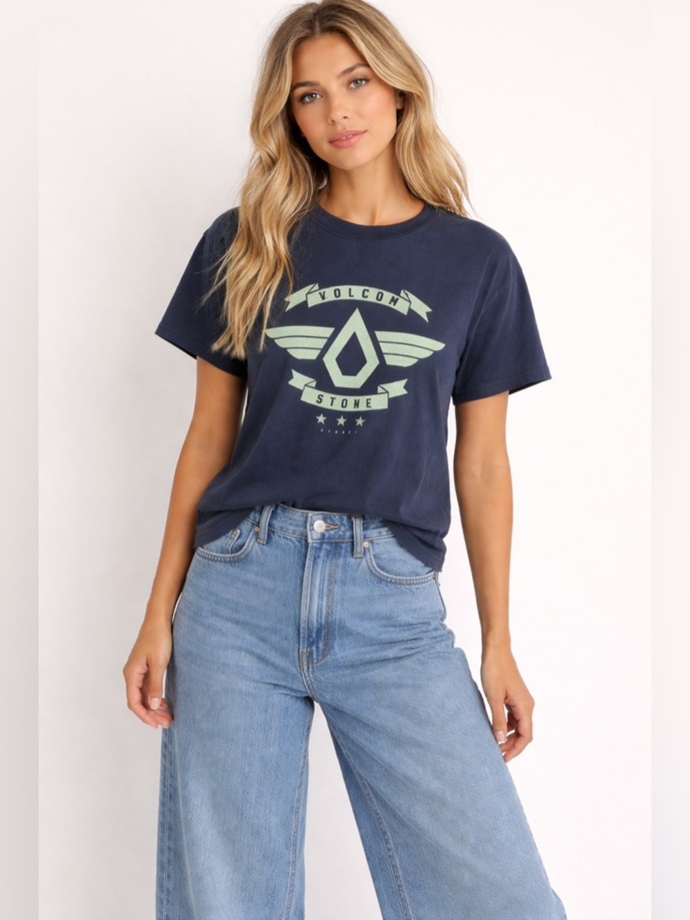 Volcom Navy Short Sleeve Tee with Mint Logo